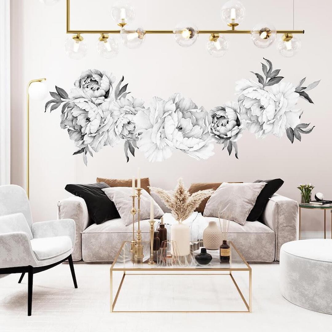 Large buying flower decal peony sticker watercolor flower wall sticker self-adhesive paper bedroom living room wall door glass sticker